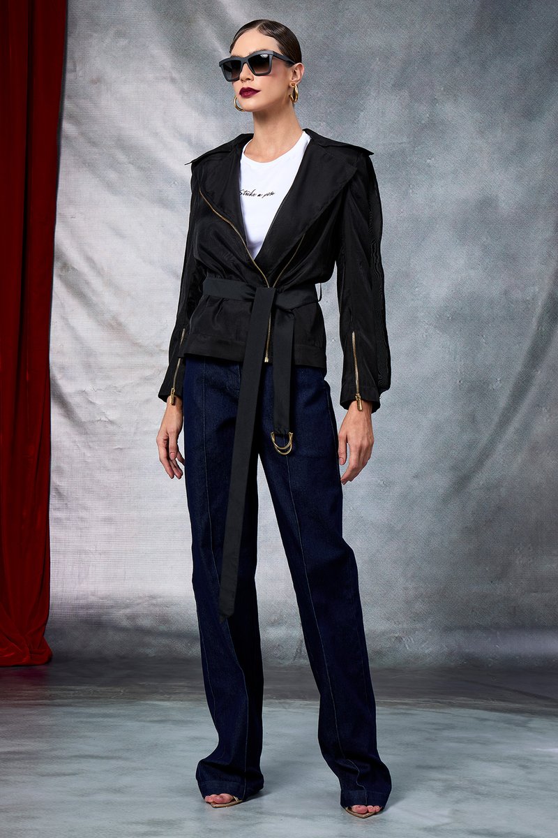 Jaqueta Organza Zíper Ouro Vitor Zerbinato